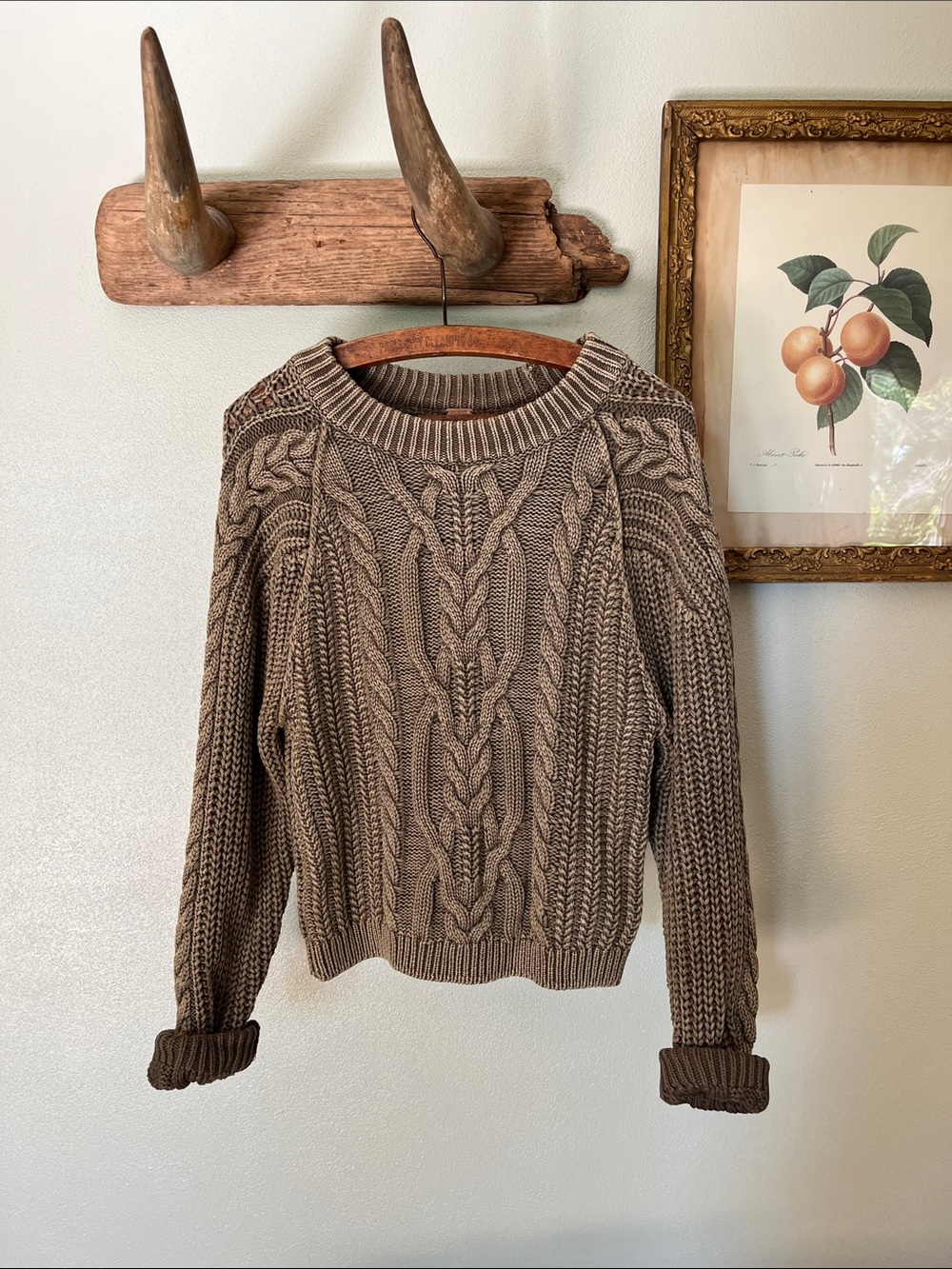 Free People cotton fall crewneck popover sweater cable cottage sweater